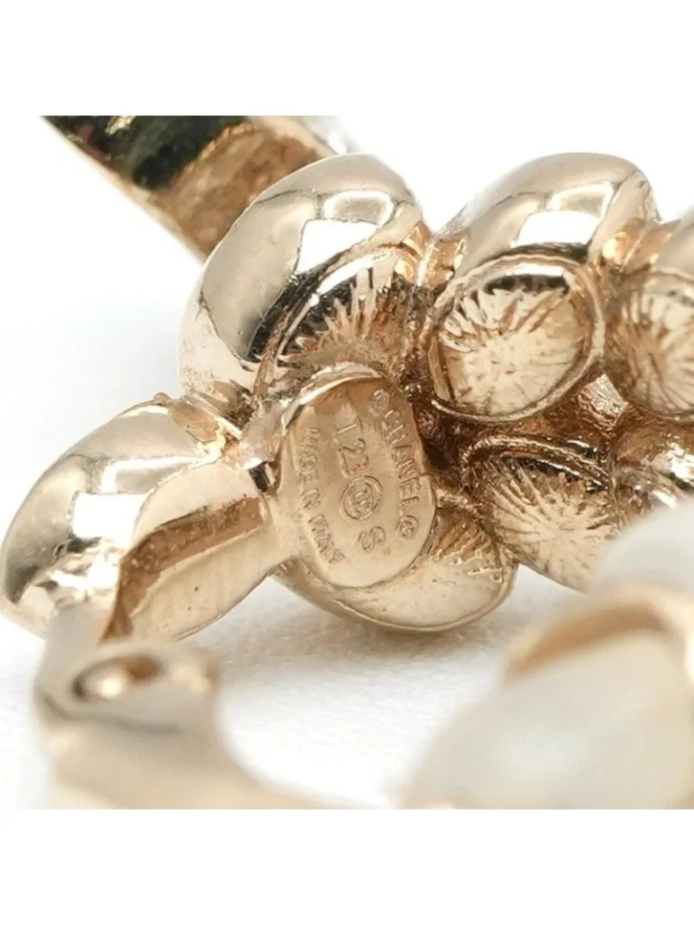 Chanel Earrings Gold CC Logo Rhinestone Leaf Motif
